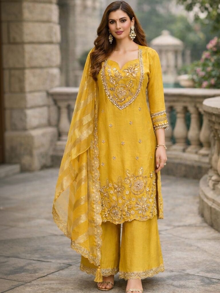 House of Pataudi Embroidered V-Neck Kurta Sets
