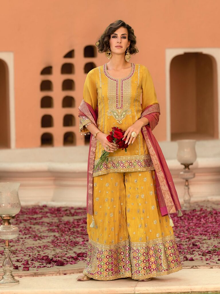 House of Pataudi Women Ethnic Motifs Embroidered Kurta with Sharara & Dupatta