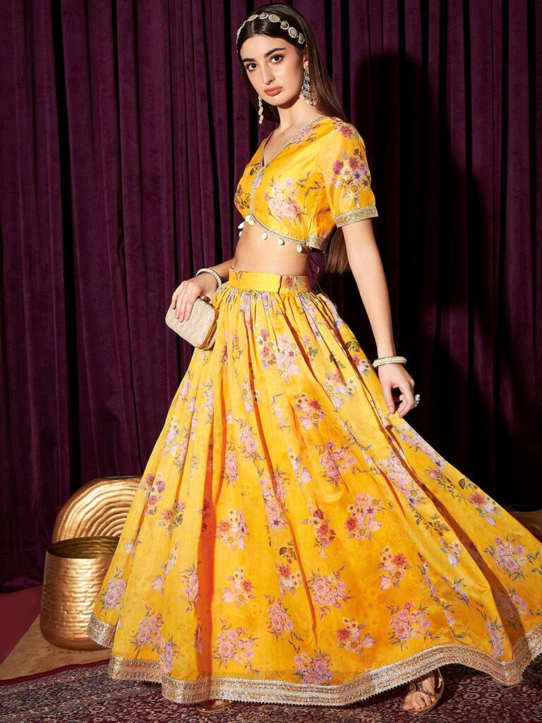 Floral Printed Gotta Patti Ready To Wear Lehenga & Choli