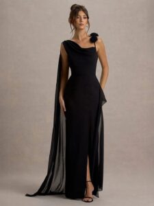 TRAQUILA Women Cowl Neck Georgette Bodycon Maxi Dress
