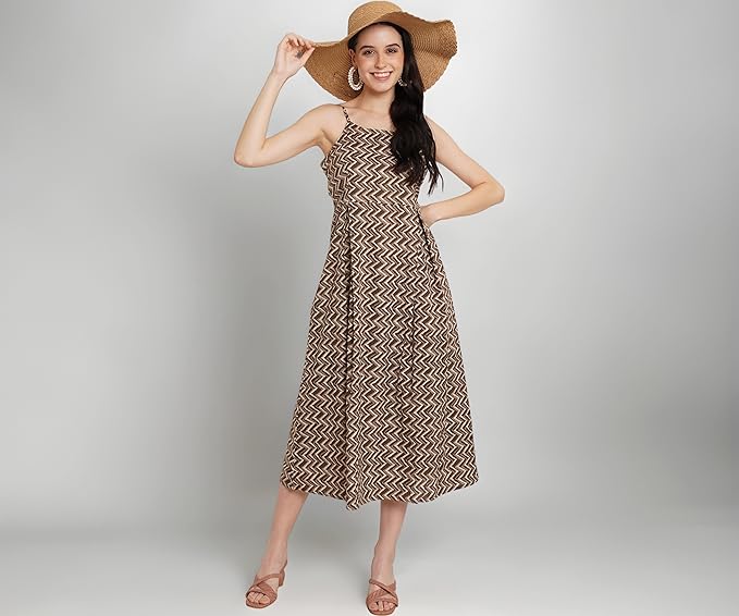 Fashions Breathable Cotton Printed A-Line Midi Dress for Women