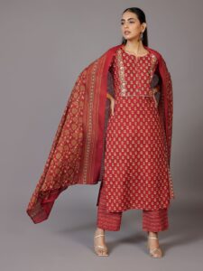 Libas Women Floral Printed Regular Gotta Patti Kurta With Palazzos & Dupatta