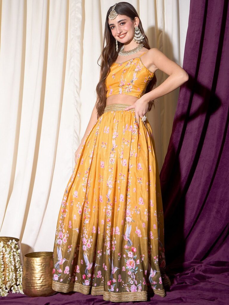 Floral Printed Gotta Patti Ready To Wear Lehenga & Choli