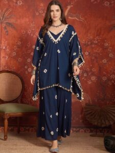 Sangria Women Dyed Regular Kurti with Palazzos