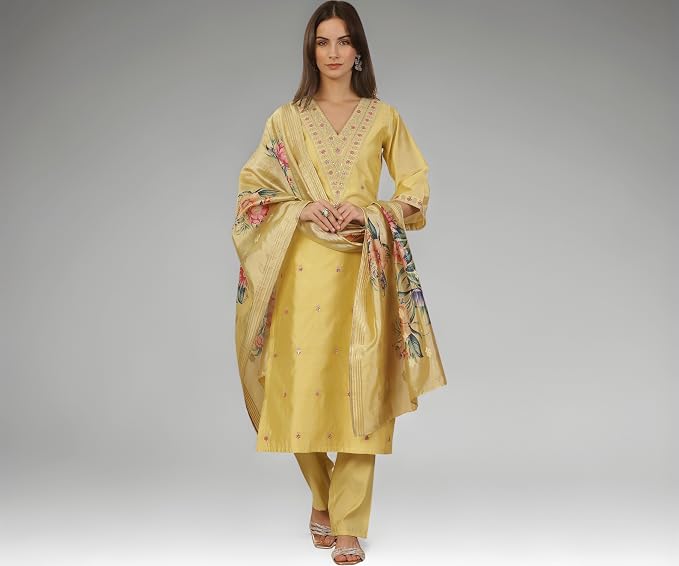 Libas Embroidered Silk Blend Straight Kurta Set for Women