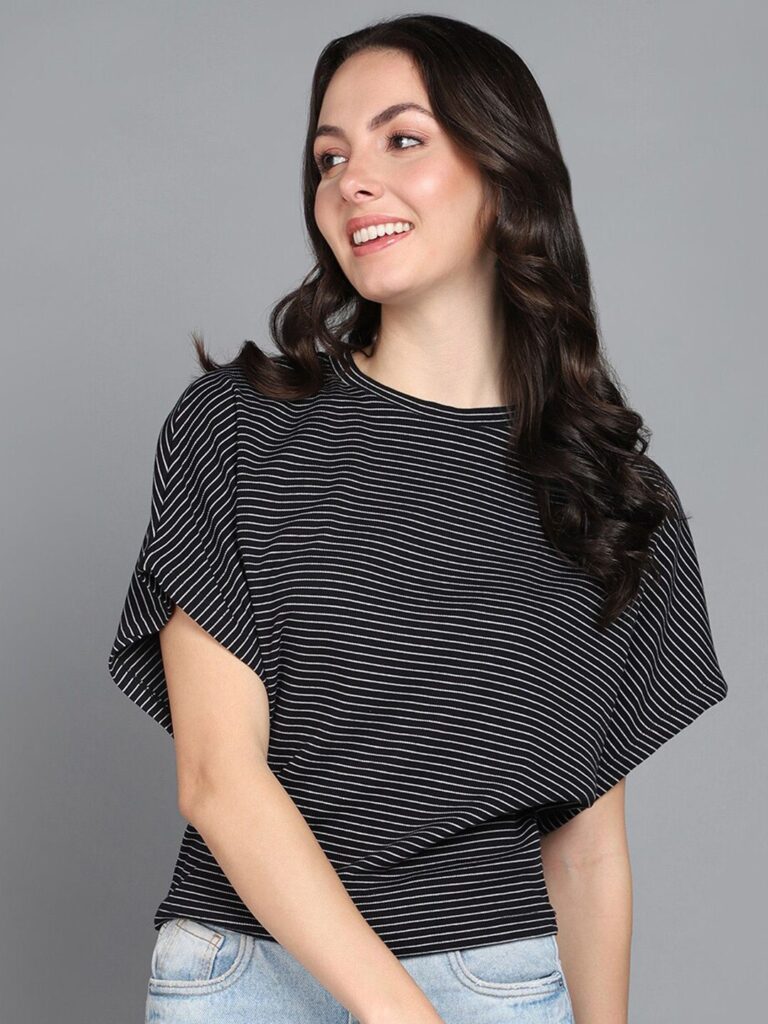 Black Striped Extended Sleeves Boxy Top