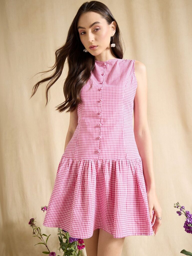 Checked Fit & Flare Mini Dress