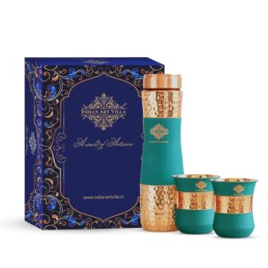 INDIAN ART VILLA Copper Drinkware in Green Silk Finish