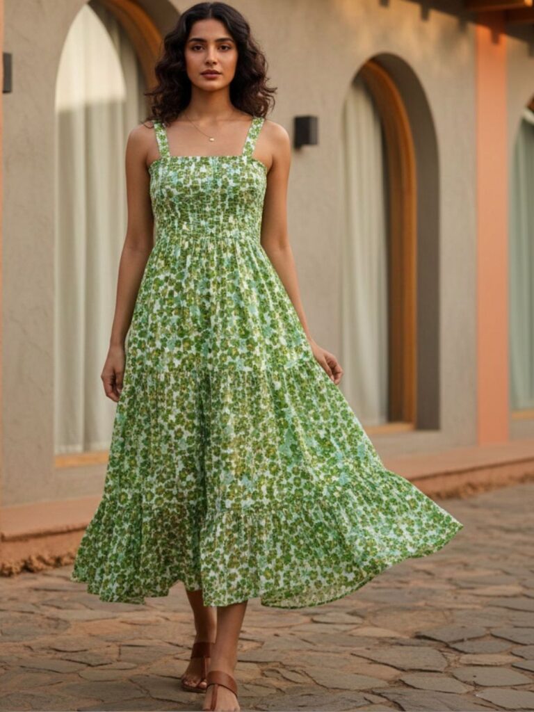 Floral Print Crepe Fit & Flare Midi Dress