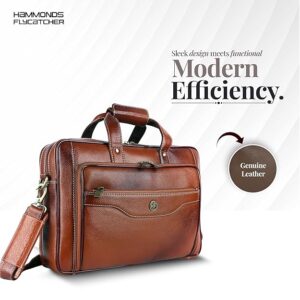 Genuine Leather Office Bag for Man with Trolley Strap
