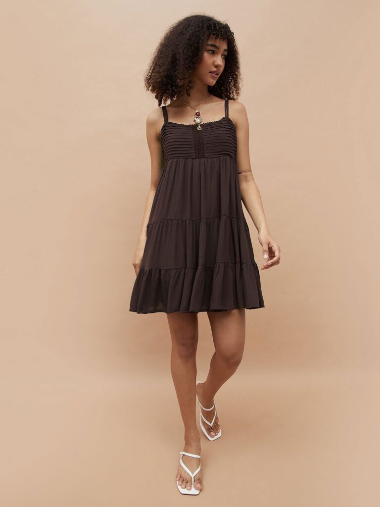 Ginger by Lifestyle Women Shoulder Straps Tiered A-Line Mini Dress