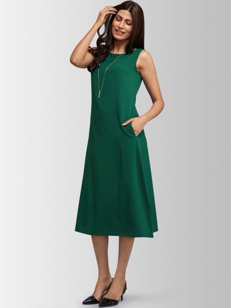 Women Solid Green A-Line Dress