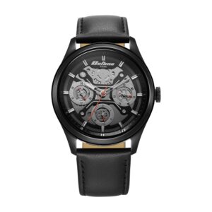 Titan Octane Quartz Multifunction Black Dial Black Leather Strap Watch for Men