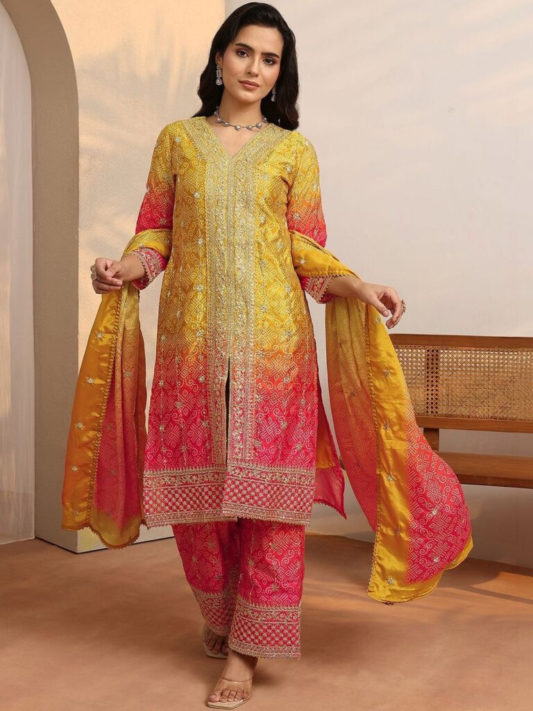 Women Ombre Dyed Regular Kurta with Trousers & With Dupatta