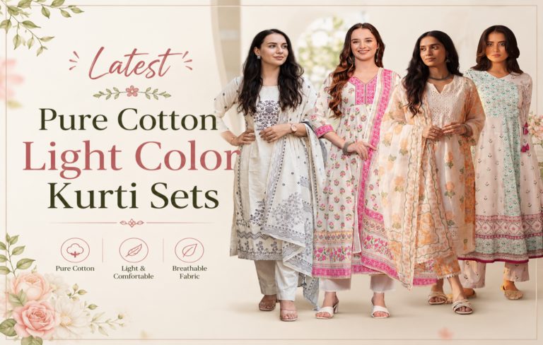 Latest Pure Cotton Light Color Kurti Sets for Summer
