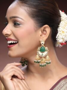 22K Gold Plated Kundan Studded And Pearls Beaded Dome Shaped Jhumkas