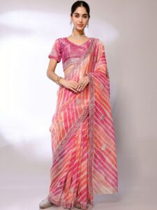 Anouk Leheriya Embroidered Organza Heavy Work Saree