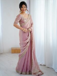 Anouk Purple Embellished Tissue Sarees