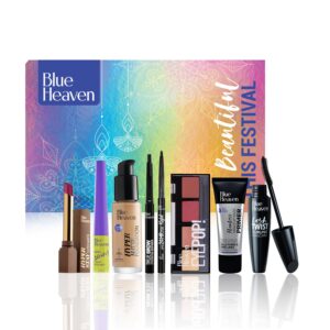 Blue Heaven Festive Makeup Kit | Pack of 8 Makeup Products | All-in-One Makeup Set for Bridal, Party, Everyday & Gifting