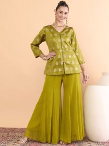 Brocade V-Neck Tunic With Palazzos