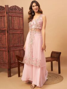 Chhabra 555 Embellished Co-Ord Set with Floral Resham & Zari Embroidered Long Jacket