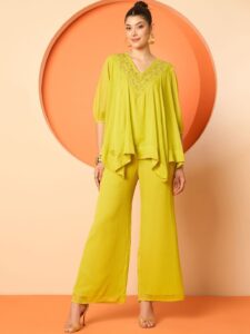 Embellished V-Neck Top With Palazzos