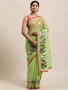 Geroo Jaipur Green Woven Design Zari Silk Cotton Kota Saree