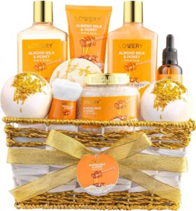 Gifts for Women Gift Basket for Women - 10 Pc Almond Milk & Honey Beauty & Personal Care Set - Home Bath Pampering Package for Relaxing