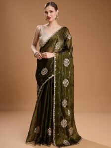 House of Pataudi Embellished Zari Art Silk Border Saree with Unstiched Blouse
