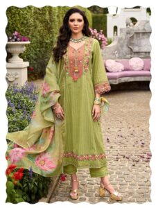 INDO ERA Women's Anarkali Pure Cotton Floral Printed Embroidered Kurta & Pant with Dupatta Set