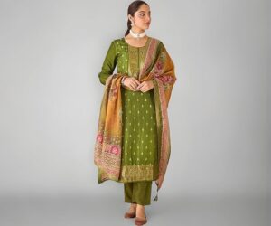 INDO ERA Women's Straight Silk Blend Ethnic Motifs Printed Kurta & Pant With Dupatta Set