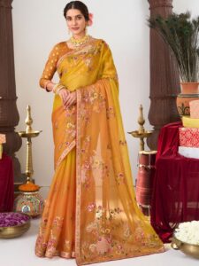 Laxmipati Floral Beads and Stones Organza Designer Saree