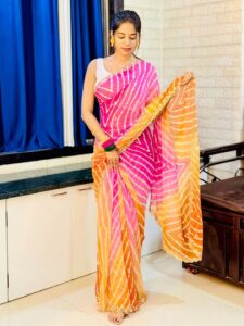 Mitera Embellished Pure Georgette Leheriya Saree