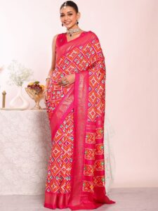 Mitera Zari Silk Blend Handloom Patola Saree