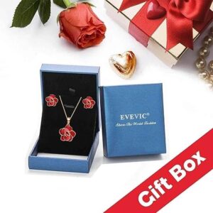 Rose Flower Necklace Earrings Set for Women 18K Gold Plated
