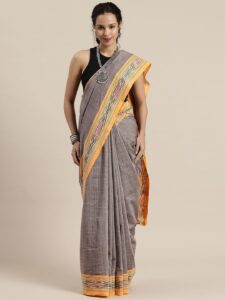 Taavi Checked Pure Cotton Handloom Pochampally Ikat Saree