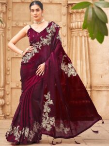 Tikhi Imli Embroidered Satin Saree