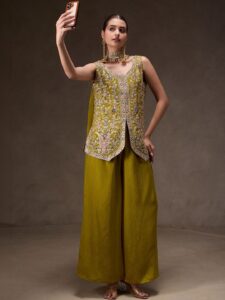 Women Embroidered Regular Sequinned Kurta with Palazzos & With Dupatta
