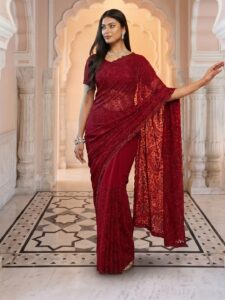 kasee Floral Embroidered Pure Georgette Saree