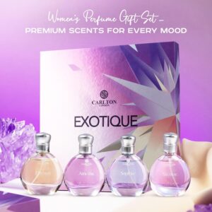Carlton London Exotique Perfume Gift Set for Women - 4 x 30ml Premium Fragrances with Rose, Orange, Cedar, and Honey Notes, Luxury Perfume Gift Box for Her Birthday