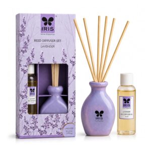 IRIS Lavender Reed Diffuser Set | 45ml Oil + 6 Reed Sticks + Ceramic Pot | Long-Lasting Home Fragrance | for Bedroom, Living Room & Office | Ideal for Gifting
