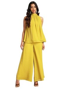 Janasya Women's Chiffon Woven Design Gathered Co-Ord Set