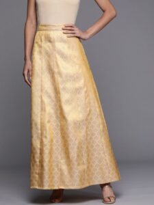 Gerua By Libas Golden Ethnic Motifs Brocade Panelled Maxi Flared Skirt