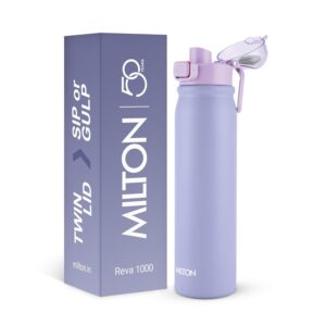 MILTON Reva 1000 ISI Certified Stainless Steel Water Bottle with Twin Lid Sip or Gulp, 1 Litre