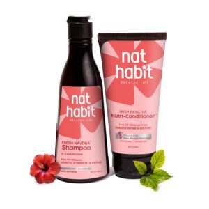 Nat Habit Hibiscus Navdha Shampoo & Conditioner Combo with Reetha, Amla & Castor for Women & Men Dry & Frizzy Hair