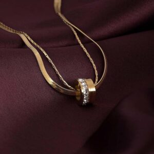 PALMONAS 18k Gold Plated Gilded Rings Layered Necklace for Women - Gift for Girls & Women