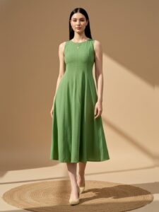 PURVAJA Linen A-Line Midi Dress