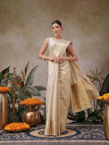 Silk Land Woven Design Zari Silk Blend Fusion Kasavu Saree
