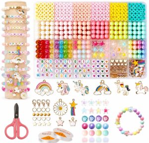 curve creation Bracelet Making Kit for Girls Jewellery Making Kit with Clay Beads Letter Beads Unicorn & Rainbow Charms Crystal Beads Elastic String & Scissors Friendship Bracelet Craft Kit for Kids