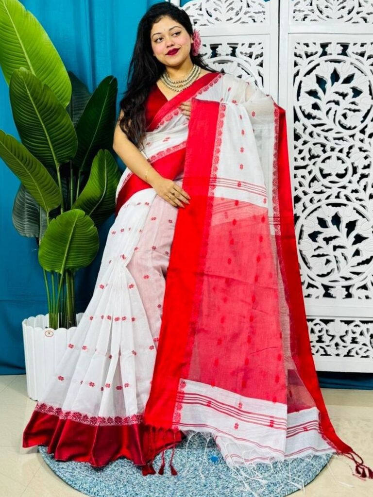 ANU INDIAN FASHION Ethnic Motifs Embroidered Pure Cotton Khadi Saree